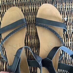 Black and Tan Sandals with Braided Straps
